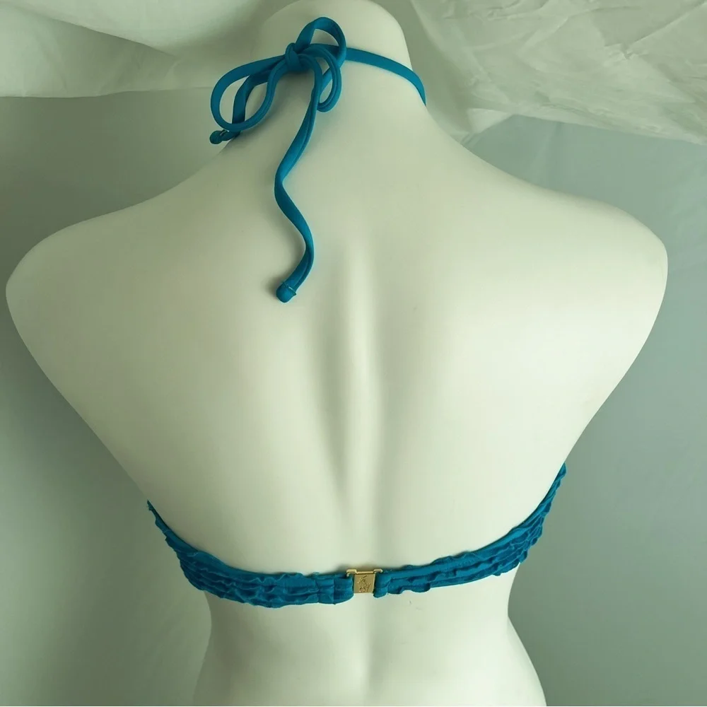 Ralph Lauren teal blue ruffle halter bikini top L